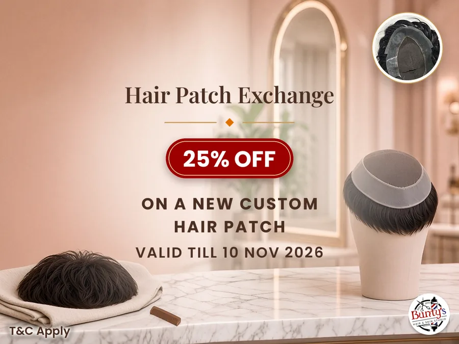 Hair patch exchange offer: 25% off a new custom hair patch, valid till 10 Nov 2026