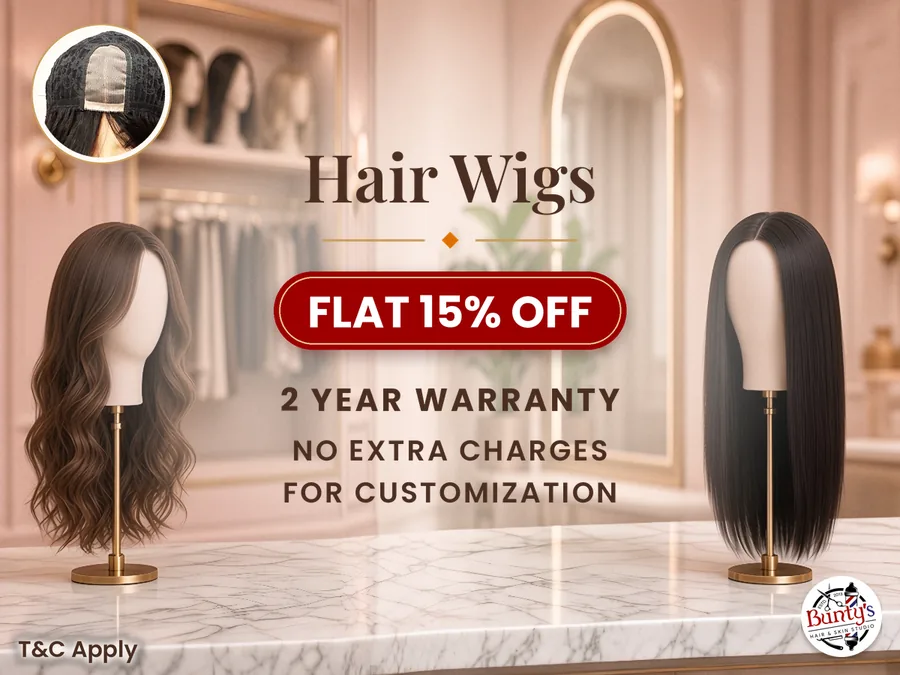 Wig shop Vadodara offer – flat 15% off custom wigs with 2-year warranty and no extra charge for customization, Bunty's Old Padra Road